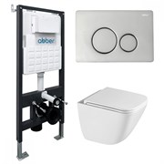 ABBER Комплект подвесной унитаз Rechteck AC1220TC белый, с закрытым дном с инсталляцией AC0105 и кнопкой AC0121 хром глянцевый AC1220TC-AC0105-AC0121