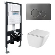 ABBER Комплект подвесной унитаз Rechteck AC1220TC белый, с закрытым дном с инсталляцией AC0105 и кнопкой AC0121NG никель AC1220TC-AC0105-AC0121NG