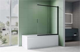 AQUATEK Шторка на ванну стеклянная 100см, раздвижная, двухэлементная, черная матовая, стекло прозрачное, закаленное AQ.BSS.100.1BL