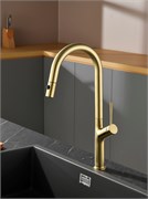 AQUAme AQM9905BG  Cucina  Смеситель для кухни с выдвижным U-образным изливом,  с подключением к фильтру с питьевой водой, золото шлифованное AQM9905BG