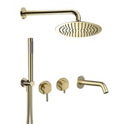 AQUAme AQM8408BG Набор для комплектации ванны с изливом, верхним и ручным душем, шлифованное золото AQM8408BG