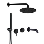 AQUAme AQM8408MB Набор для комплектации ванны с изливом, верхним и ручным душем, матовый черный AQM8408MB