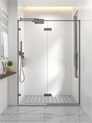 VECONI Душевая дверь распашная  Premium Alassio GR, 1500х2000, брашированный графит, стекло прозрачное осветленное AL-150-00-GR-C4