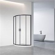 VECONI Душевой угол полукруглый, двери раздвижные Rovigo RV-01B, 800x800x1950, черный, стекло прозрачное RV01B-80-01-C7