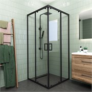 VECONI Душевой угол квадратный, двери раздвижные Rovigo RV-13, 800x800x1950, черный, стекло прозрачное RV13-80-01-C5