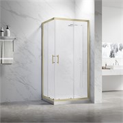 VECONI Душевой угол квадратный, двери раздвижные Rovigo RV-27G, 800x800x1900, золото брашинг, прозрачное стекло RV27G-8080-01-C8