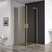 CEZARES Slider Душевой уголок квадратный размер 90x90 см, профиль - брашированное золото / стекло - бронза, двери Распашная SLIDER-A-2-90/100-BR-BORO