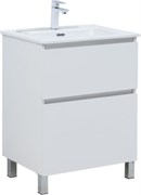 AQUANET Тумба с раковиной Вега 60 (Flat) напольная 2 ящ. цв. белый глянец AQUANET-345380