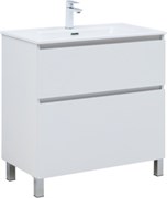 AQUANET Тумба с раковиной Вега 80 (Flat) напольная 2 ящ. цв. белый глянец AQUANET-345382