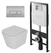 DK Комплект Унитаз подвесной безободковый D&K Berlin DT1436016, 490*340*350мм, сиденье микролифт, белый+Инсталляция рамная скрытого монтажа D&K DI8055119, 550*100*1190мм, для подвесного унитаза, универсальная+Клавиша смыва D&K Berlin DB1439002, матовый хр DS1431603
