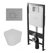 DK Комплект Унитаз подвесной безободковый (торнадо) D&K Venice DT1026516, 515*355*365мм, сиденье микролифт, белый+Инсталляция рамная скрытого монтажа D&K DI8055119, 550*100*1190мм, для подвесного унитаза, универсальная+Клавиша смыва D&K Quadro DB1519001,  DS1021610