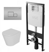 DK Комплект Унитаз подвесной безободковый (торнадо) D&K Venice DT1026516, 515*355*365мм, сиденье микролифт, белый+Инсталляция рамная скрытого монтажа D&K DI8055119, 550*100*1190мм, для подвесного унитаза, универсальная+Клавиша смыва D&K Quadro DB1519002,  DS1021611