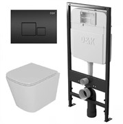 DK Комплект Унитаз подвесной безободковый (торнадо) D&K Berlin DT1436516, 490*340*350мм, сиденье микролифт, белый+Инсталляция рамная скрытого монтажа D&K DI8055119, 550*100*1190мм, для подвесного унитаза, универсальная+Клавиша смыва D&K Quadro DB1519025,  DS1431614