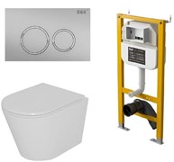 DK Комплект Унитаз подвесной безободковый (торнадо) D&K Venice DT1026516, 515*355*365мм, сиденье микролифт, белый+Инсталляция рамная скрытого монтажа D&K DI8050127, 500*117*1270мм, для подвесного унитаза, универсальная+Клавиша смыва D&K Bayern DB1529002,  DS1021613