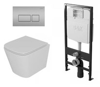 DK Комплект Унитаз подвесной безободковый D&K Berlin DT1436516, 490*340*350мм, сиденье микролифт, белый+Инсталляция рамная скрытого монтажа D&K DI8055119, 550*100*1190мм, для подвесного унитаза, универсальная+Клавиша смыва D&K Berlin DB1439002, матовый хр DS1431624