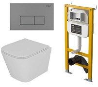 DK Комплект Унитаз подвесной безободковый (торнадо) D&K Berlin DT1436516, 490*340*350мм, сиденье микролифт, белый+Инсталляция рамная скрытого монтажа D&K DI8050127, 500*117*1270мм, для подвесного унитаза, универсальная+Клавиша смыва D&K Rhein DB1499006 гр DS1431632