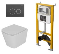DK Комплект Унитаз подвесной безободковый (торнадо) D&K Berlin DT1436516, 490*340*350мм, сиденье микролифт, белый+Инсталляция рамная скрытого монтажа D&K DI8050127, 500*117*1270мм, для подвесного унитаза, универсальная+Клавиша смыва D&K Bayern DB1529006,  DS1431631