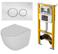 DK Комплект Унитаз подвесной безободковый D&K Matrix DT1396016+Инсталляция рамная скрытого монтажа D&K DI8050127, 500*117*1270мм, для подвесного унитаза+Клавиша смыва D&K Bayern DB1529016, белый DS1391614