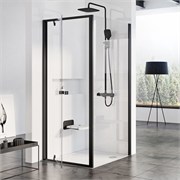 RAVAK Душевые двери поворотные PDOP1-80 профиль черный, прозрачное стекло Transparent 03G40300Z1