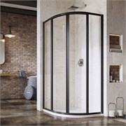 RAVAK Supernova Душевой уголок четверть круга размер 80x80 см двери раздвижные, профиль - черный / стекло - прозрачное 3114O302Z1