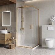 BELBAGNO Luce Душевой уголок квадратный размер 80x80 см профиль - золото / стекло - прозрачное, двери раздвижные LUCE-A-2-80-C-ORO