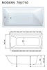1MARKA Modern Ванна прямоугольная пристенная размер 165х70 см, цвет белый - фото 204700