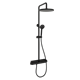 SANCOS Душевая стойка Teo c термостатом, встроенным изливом, полкой и с регулировкой по высоте штанги, c верхним душем ?250 мм , ручным душем ?100 мм, 3 режима, цвет черный матовый, арт. SC11002MB SC11002MB