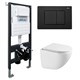 ABBER Комплект подвесной унитаз Bequem AC1131TC белый, с закрытым дном с инсталляцией AC0105 и кнопкой AC0120MB черный матовый AC1131TC-AC0105-AC0120MB