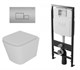 DK Комплект Унитаз подвесной безободковый (торнадо) D&K Berlin DT1436516, 490*340*350мм, сиденье микролифт, белый+Инсталляция рамная скрытого монтажа D&K DI8055119, 550*100*1190мм, для подвесного унитаза, универсальная+Клавиша смыва D&K Quadro DB1519002,  DS1431613