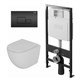 DK Комплект Унитаз подвесной безободковый D&K Matrix DT1396016, 490*370*360мм, сиденье микролифт, белый+Инсталляция рамная скрытого монтажа D&K DI8055119, 550*100*1190мм, для подвесного унитаза, универсальная+Клавиша смыва D&K Quadro DB1519025, черный DS1391611