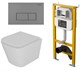 DK Комплект Унитаз подвесной безободковый (торнадо) D&K Berlin DT1436516, 490*340*350мм, сиденье микролифт, белый+Инсталляция рамная скрытого монтажа D&K DI8050127, 500*117*1270мм, для подвесного унитаза, универсальная+Клавиша смыва D&K Rhein DB1499006 гр DS1431632